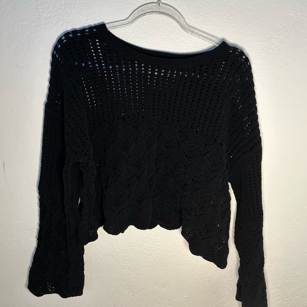 Zara Black Crochet Cropped Sweater